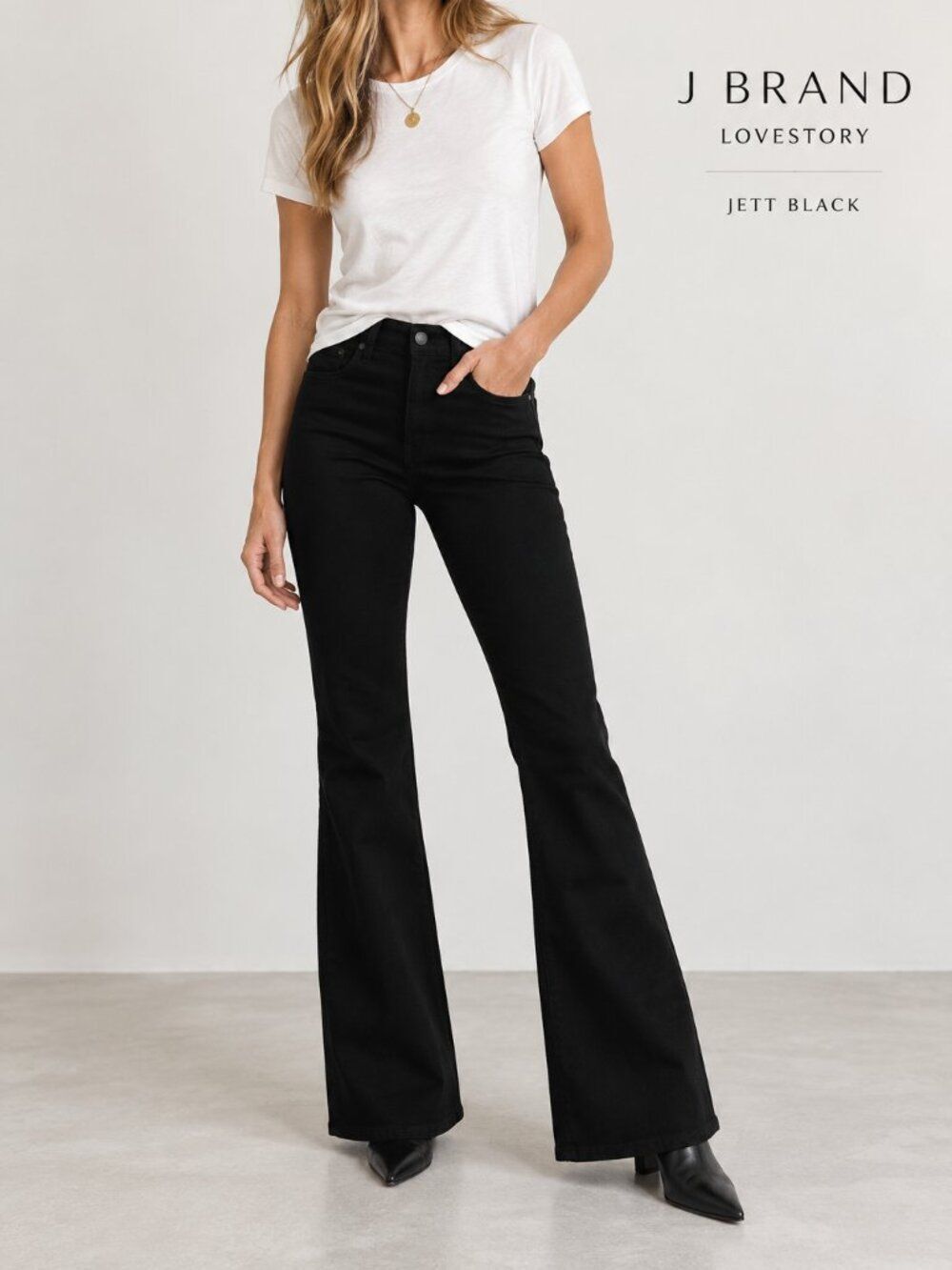 J Brand Love Story Flare Wide Leg Jeans Jett Black Black Denim Size 31